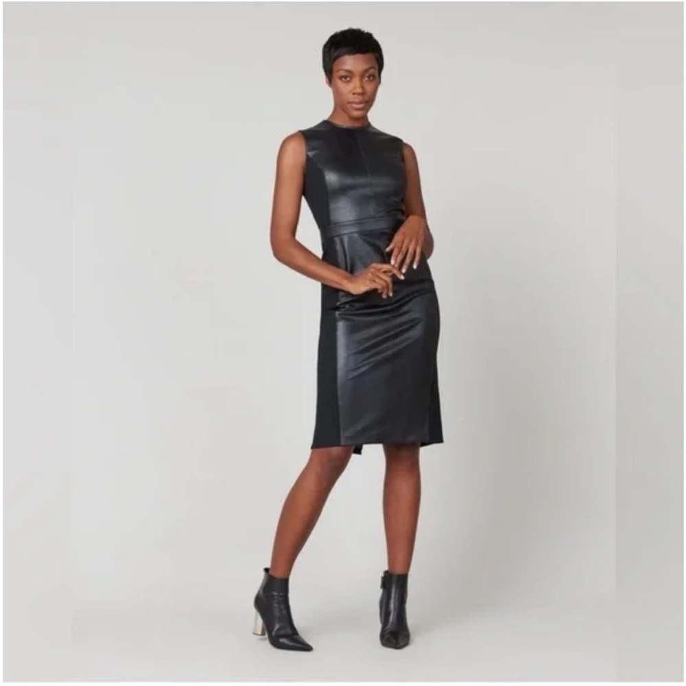 SPANX Faux Leather Panel Sheath Dress Black